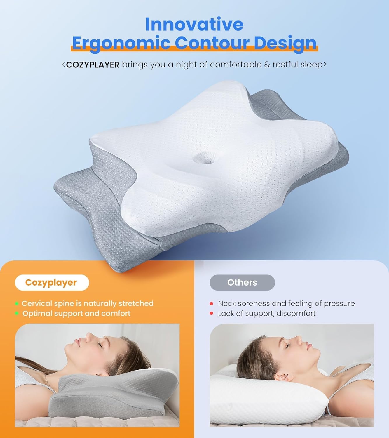 Tenaic Ultra Pain Relief Cooling Pillow for Neck Support