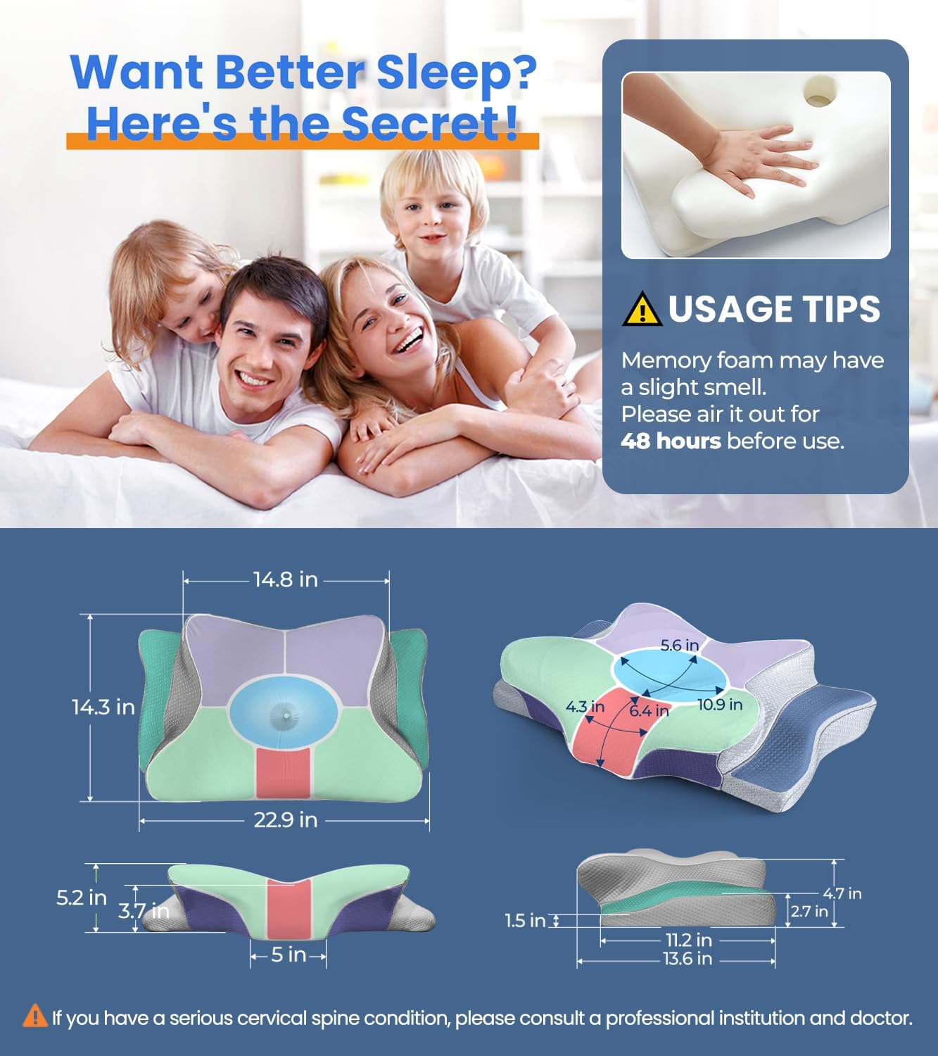 Tenaic Ultra Pain Relief Cooling Pillow for Neck Support